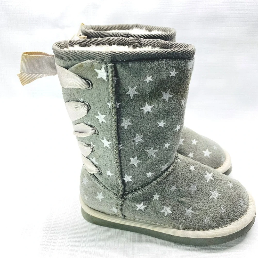 Old Navy Kids Gray Star‎ Print Cozy Lined Winter Emu Boots Size 8 2TAirwalk